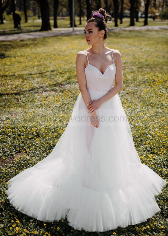 Spaghetti Straps Light Pink Satin Ivory Tulle Airy Wedding Dress Spaghetti Straps Light Pink Satin Ivory Tulle Airy Wedding Dress